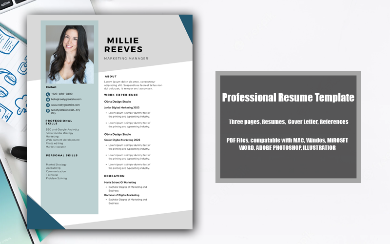 Szablon CV do wydrukowania PDF Millie Reeves
