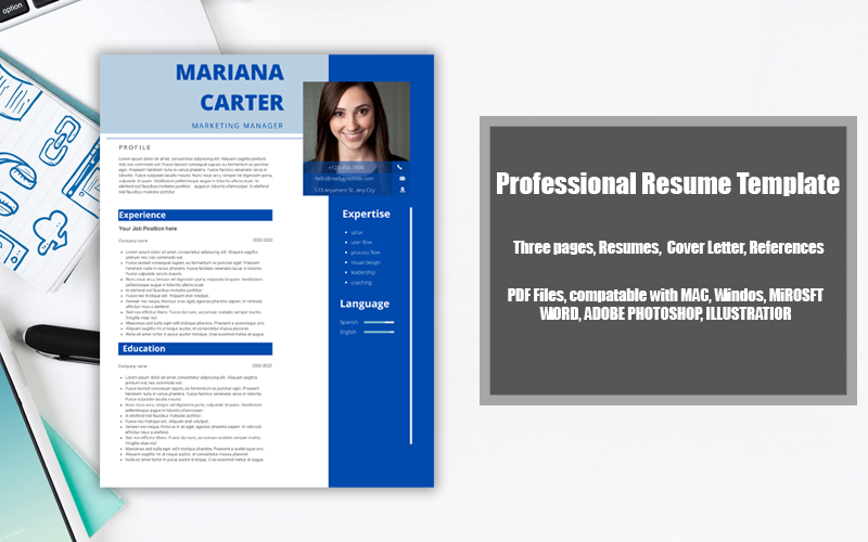 Szablon CV do wydrukowania PDF NIEBIESKO-BIAŁY