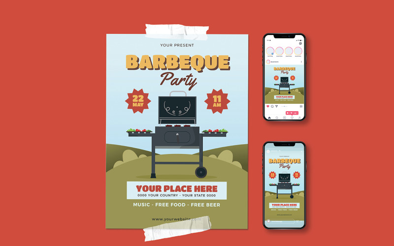 Dépliant promotionnel pour soirée barbecue