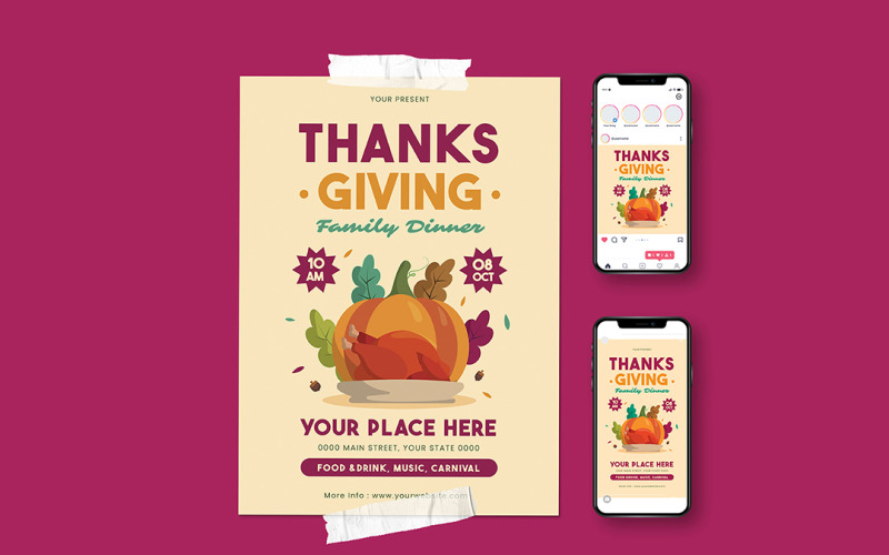 Flyer de célébration de la fête de Thanksgiving