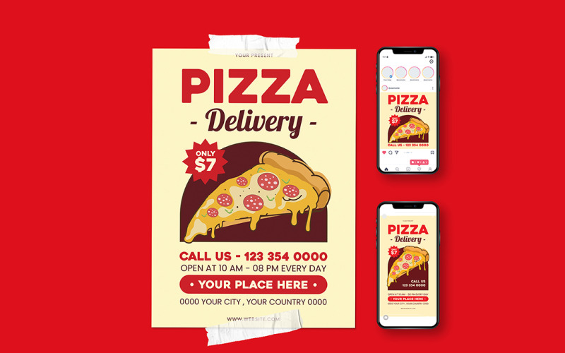 Folheto promocional de entrega de pizza