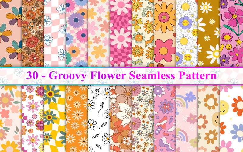 Groovy Flower Seamless Pattern, Groovy Flower Pattern