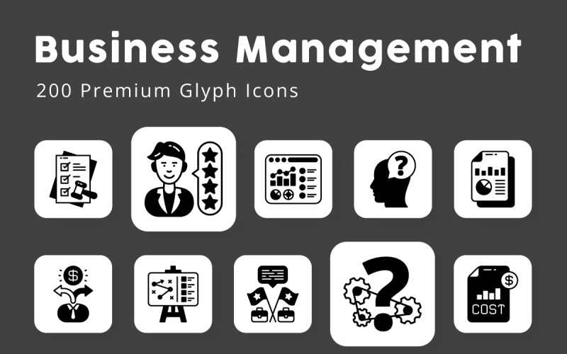 Business Management Unika Glyph ikoner