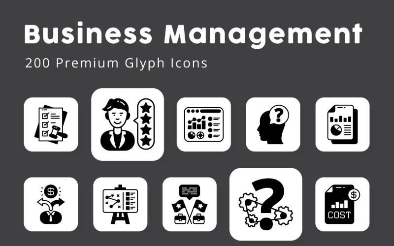Iconos de glifos únicos de gestión empresarial