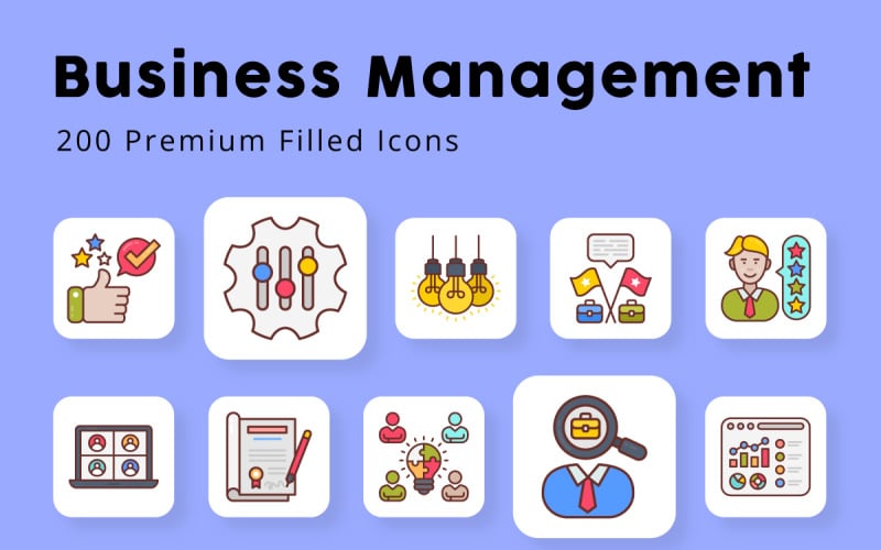 Iconos llenos de gestión empresarial