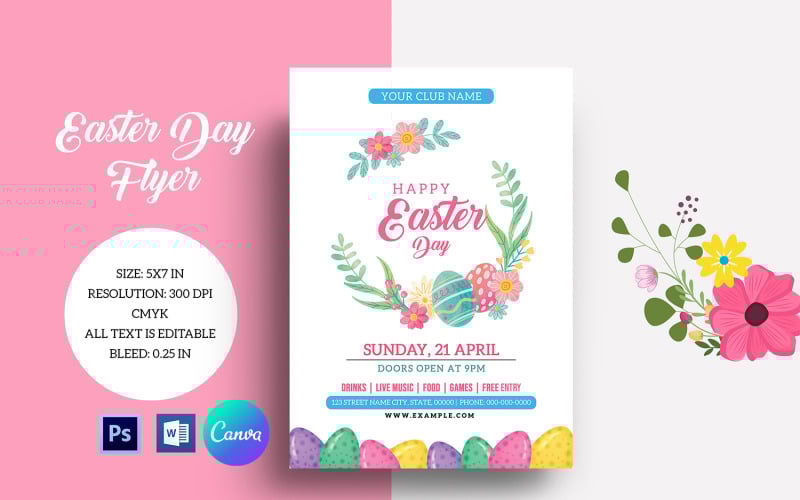 Приглашение на пасхальную вечеринку для печати, Ms Word, Psd и Canva