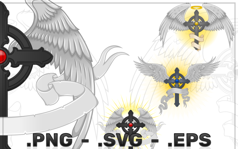 Szárnyas keresztény kereszt Vector Design
