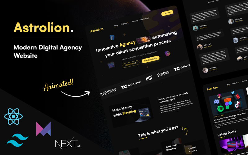 Astrolion - Pagina di destinazione dell'agenzia digitale moderna + NextJS + TailwindCSS