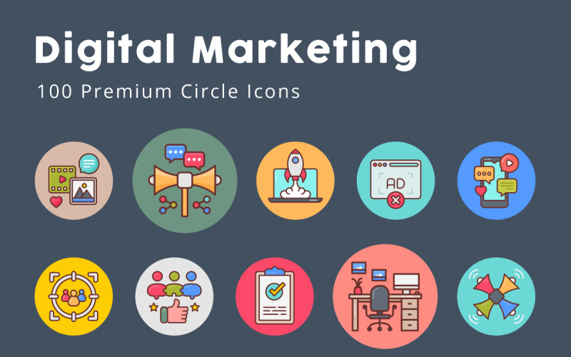 Digital marknadsföring cirkel ikoner