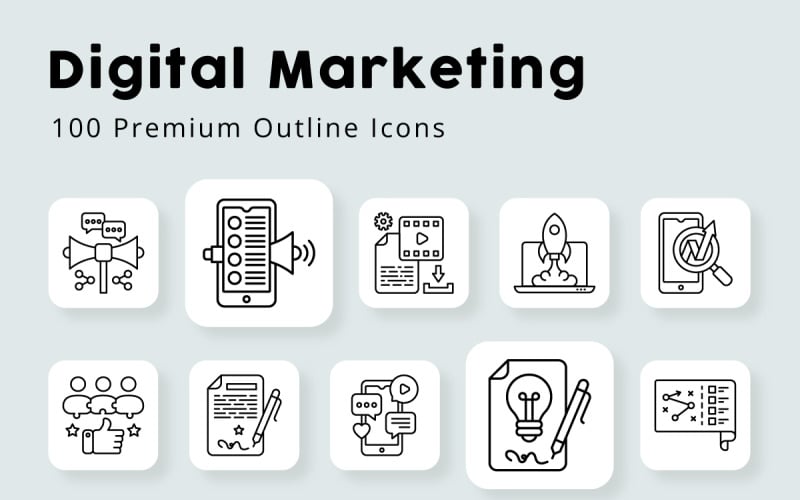 Iconos De Esquema De Marketing Digital Templatemonster 6363