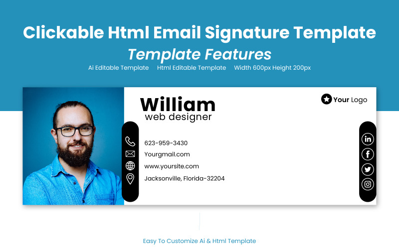 Дизайн шаблона подписи Html - Дизайн электронной почты - Электронная почта подписи Html