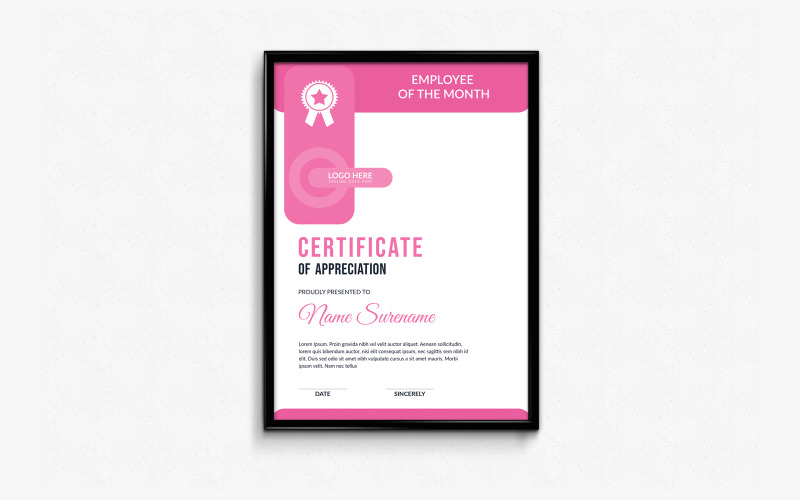 Elegante modello di certificato premio Layout rosa