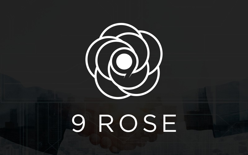 Flower Rose with Number 9 Nine Minimalist Logo