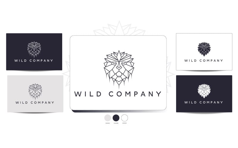 Plantilla de diseño de logotipo de empresa de animales poligonales de león, conjunto de logotipos.Ilustración vectorial de moda 2023