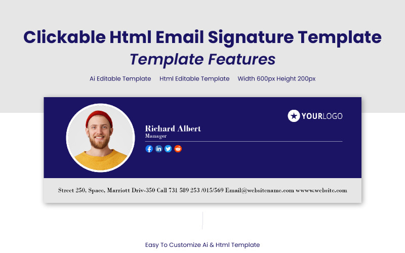 Sauberes Design UI-Elemente HTML-E-Mail-Signaturvorlage
