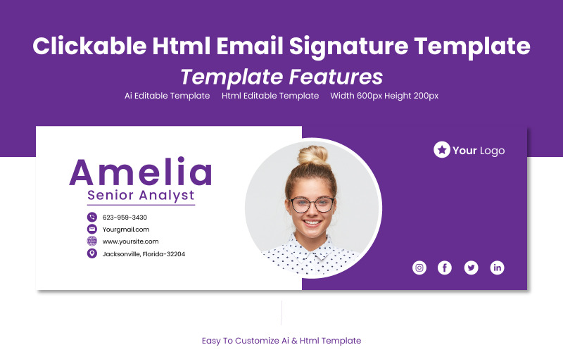 Szablon wiadomości e-mail — klikalny projekt podpisu HTML