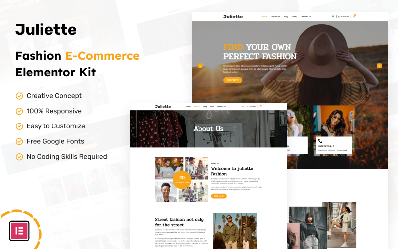 Juliette - Kit elementor e-commerce di moda