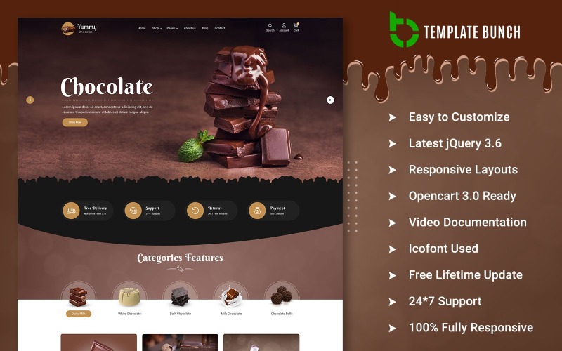 Leckere Schokolade - Responsives OpenCart-Thema für E-Commerce