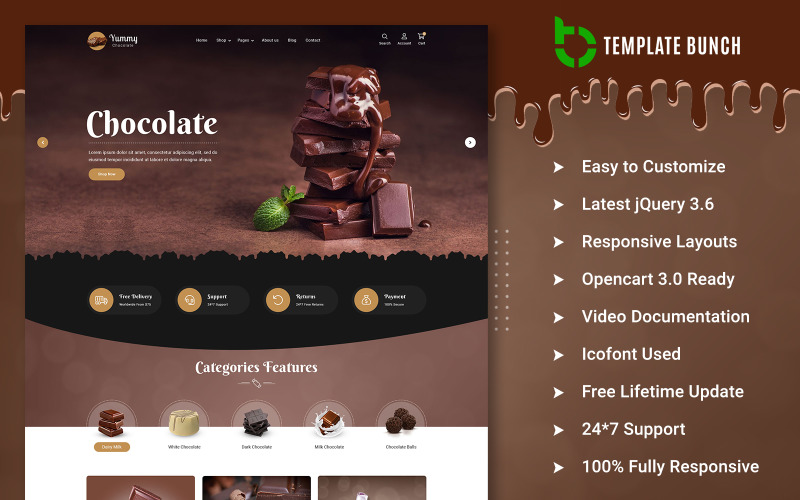 Yummy Chocolate – адаптивна тема OpenCart для електронної комерції