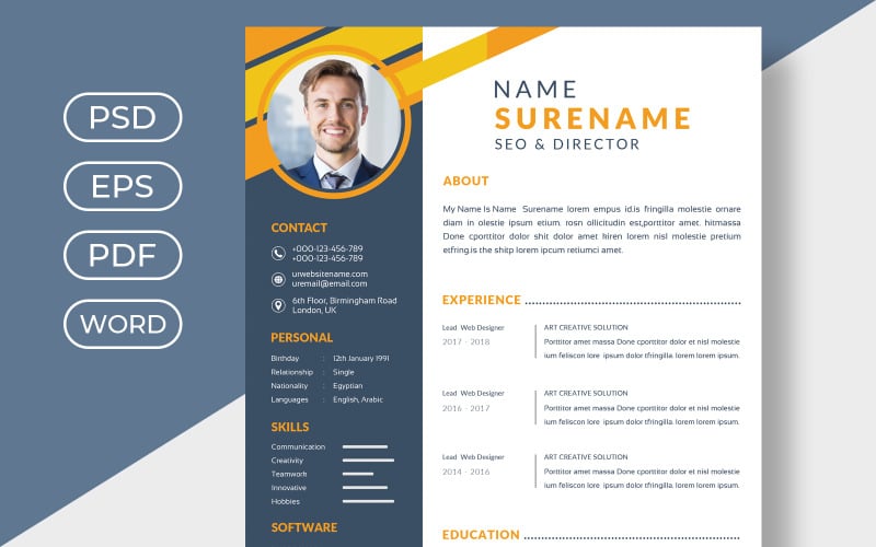 Modern Cv Resume Psd Template #318094 - TemplateMonster