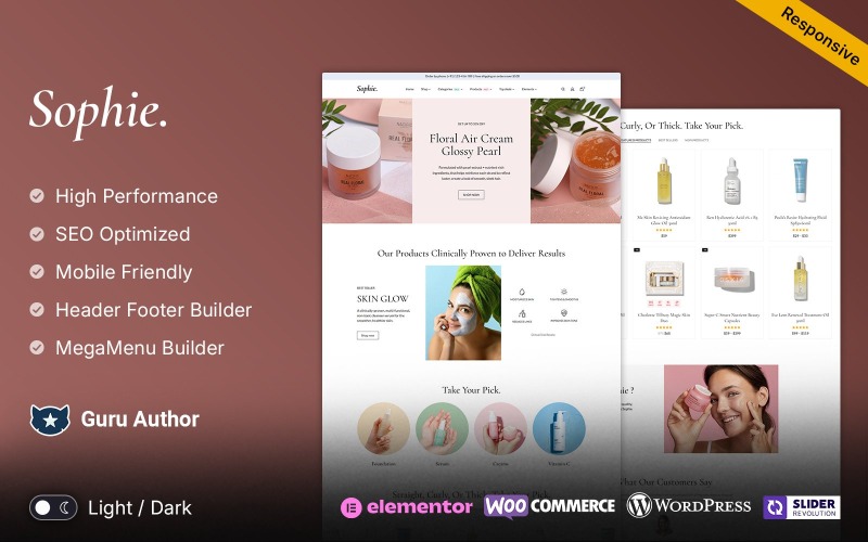Sophie - Das Beste aus Hautpflege, Schönheit und Kosmetik WooCommerce Elementor Responsive Theme