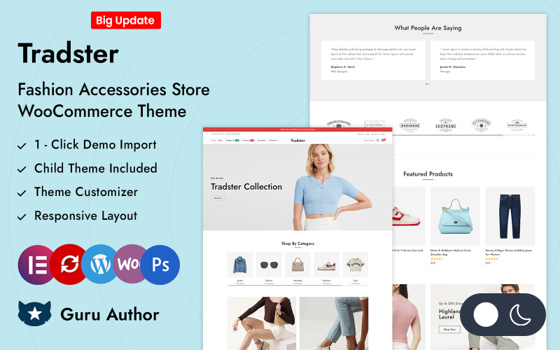 Tradster – Obchod s módními doplňky Elementor WooCommerce responzivní téma