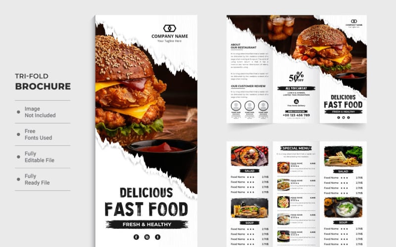 Affiche et brochure de menu de cuisine moderne