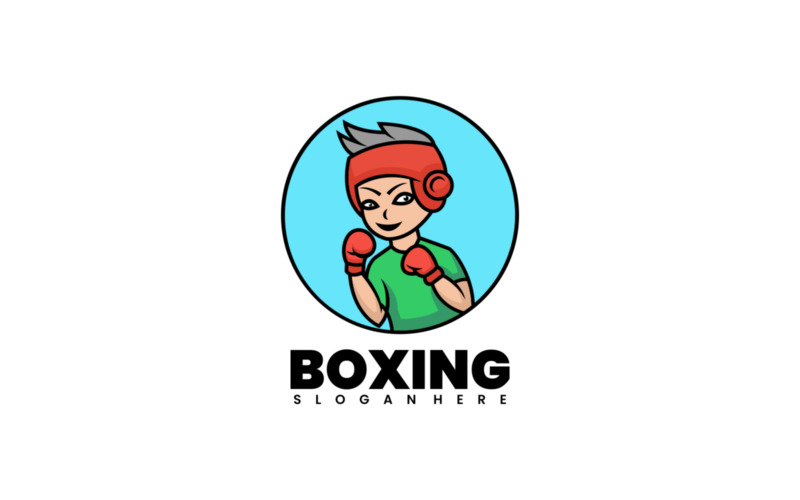 Estilo de logotipo de desenho animado de boxe de menino