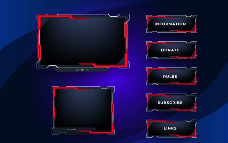 Live stream gameing panel template with game screen, live chat and webcam