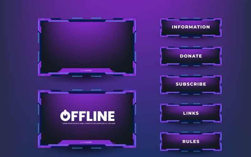 Live-Stream-Gaming-Panel-Vorlage mit Game-Screen-Design, Live-Chat und Webcam-Frames