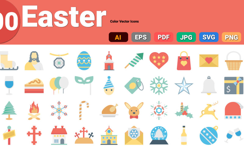 Paquete de iconos vectoriales de color de Pascua | IA | EPS | SVG