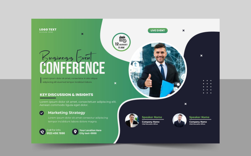 Conference event flyer template or horizontal live webinar invitation