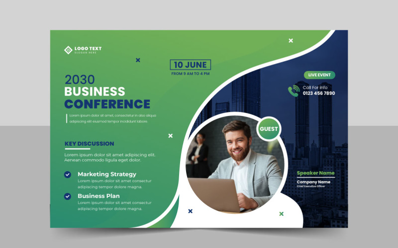 Corporate horizontal business conference flyer template. Business event