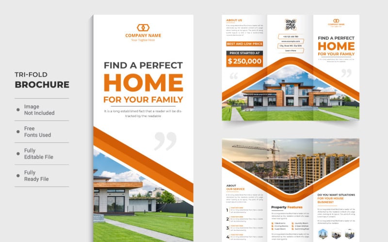 Folleto inmobiliario de construcción de viviendas.