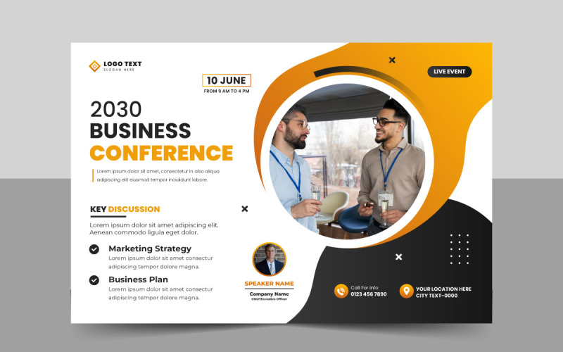 Modelo de panfleto de conferência de negócios ou banner de evento horizontal de webinar e banner de convite