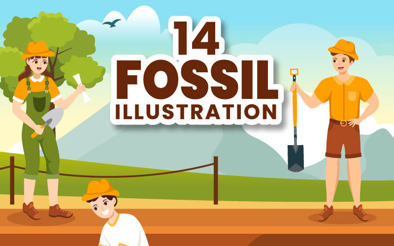14 fossila dinosaurier skelett Illustration