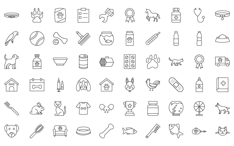 Iconos vectoriales de accesorios para mascotas | IA | SVG | EPS