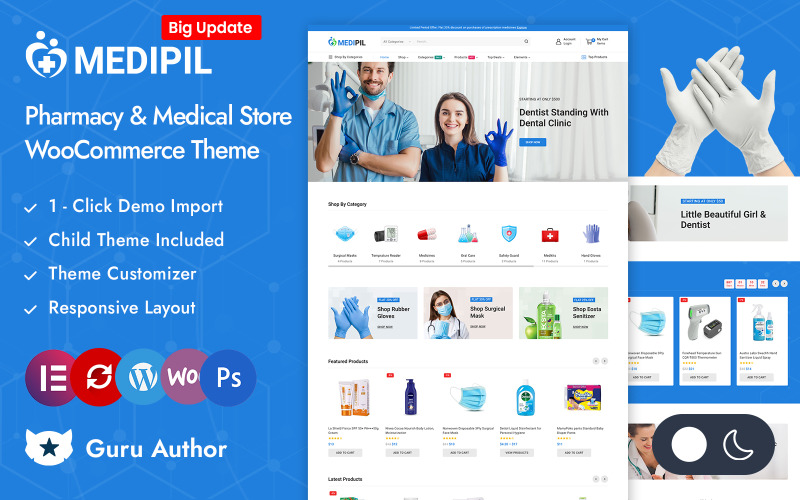 Medipil – аптека та медичний магазин Elementor Адаптивна тема WooCommerce