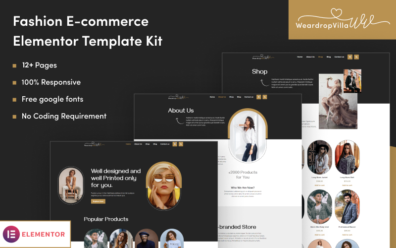 Weardrop Villa - Mode-E-Commerce-Elementor-Vorlagen-Kit