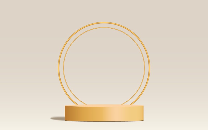Golden color circular podium stage and two golden ring background 3d rendering