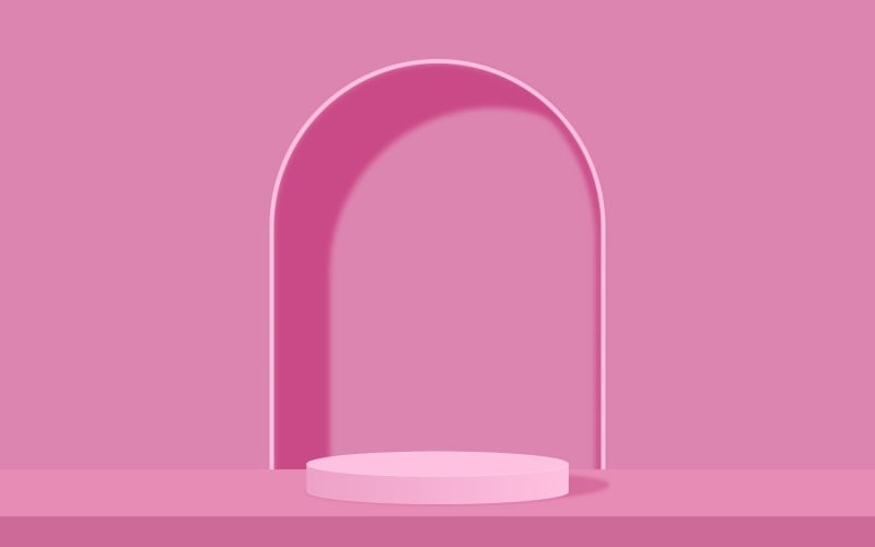 Light pink circular podium stage and flamingo background 3d rendering