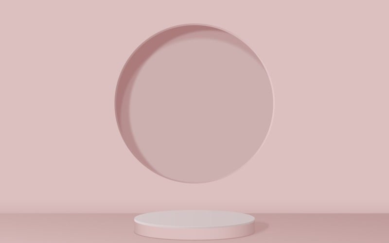 Palco de pódio circular e fundo de vitrine de cor rosa renderização em 3d