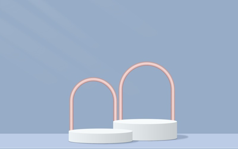 Podio rotondo e scenografia con anello in oro rosa e sfondo