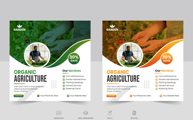 Agro farm szolgáltatások közösségi médiában közzétett szalaghirdetés sablon és Mezőgazdasági és mezőgazdasági webes bannertervezés