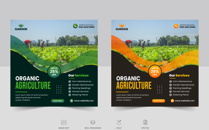 Banner per post sui social media per servizi di agricoltura agricola o progettazione di modelli di banner web per aziende agricole Agro