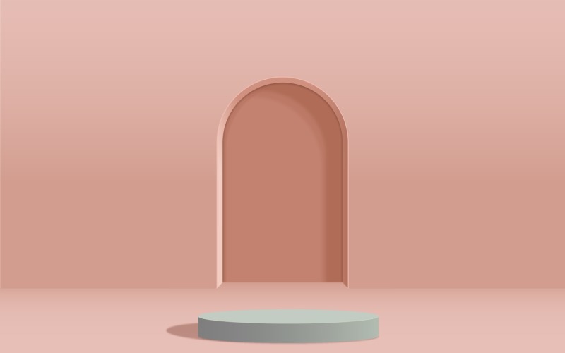 Einfarbige kreisförmige Podiumsbühne und rosafarbener Vitrinenhintergrund 3D-Rendering