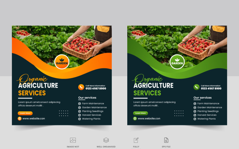 Ekologiska jordbruks- och jordbrukstjänster för sociala medier post banner mall