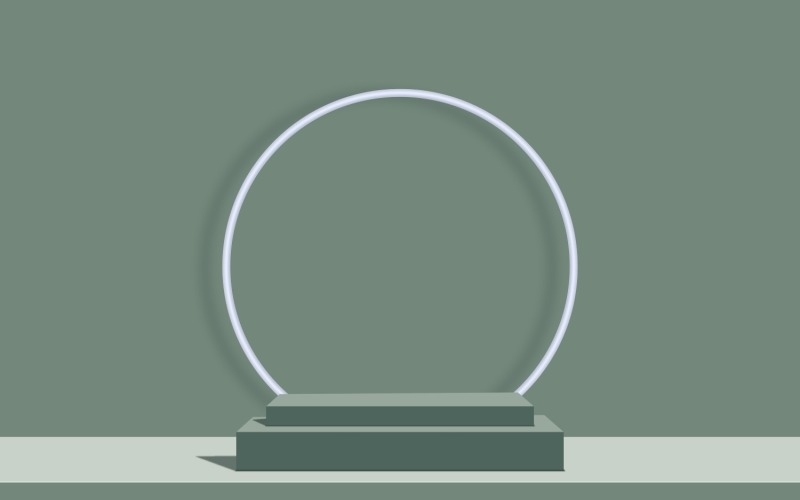 escenario de podio de rectángulo de color verde oscuro y representación 3d de fondo de anillo de color blanco