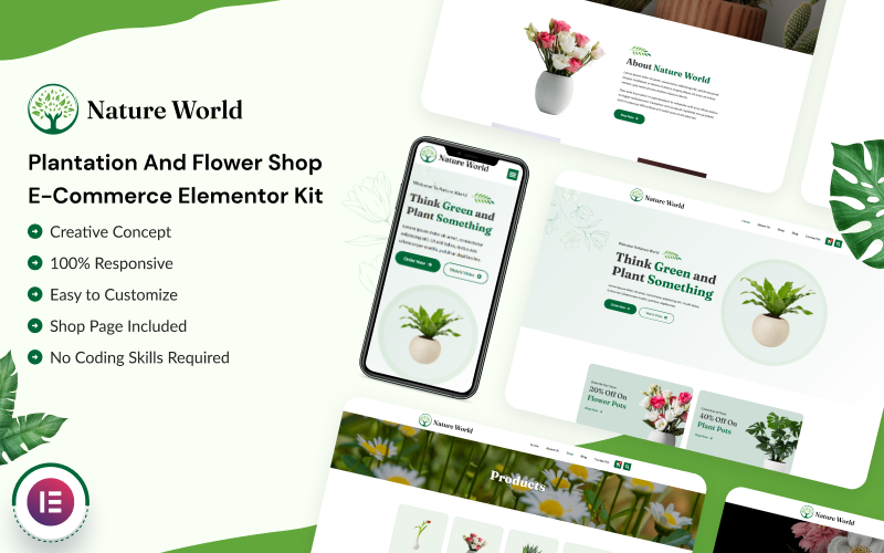 Nature World - Plantagen- und Blumenladen E-Commerce Elementor Kit