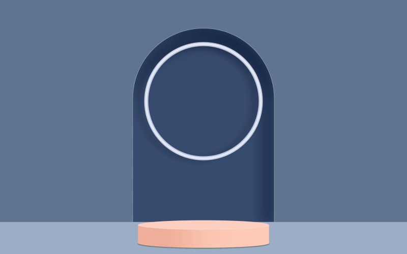 scène de podium circulaire de couleur rose et fond de couleur bleu foncé rendu 3d